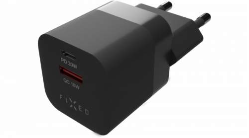 FIXED síťová nabíječka Mini s USB-C + USB-A, PD & QC 3.0, 20W, černá FIXC20M-CU-BK