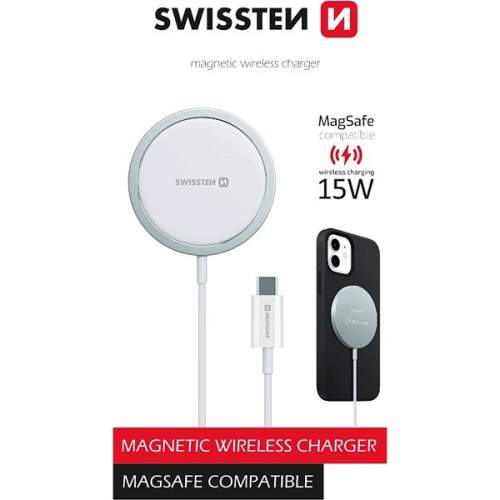 SWISSTEN MagStick nabíječka bezdrátová pro iPhone kompatibilní s MagSafe 15W bílá