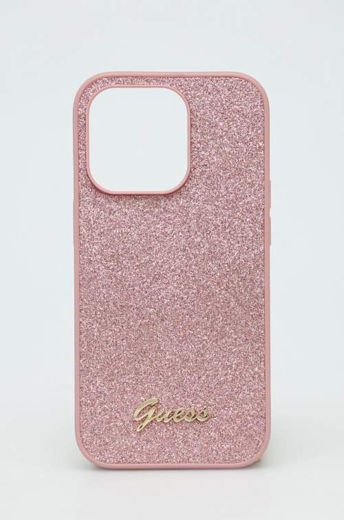 Guess PC/TPU Glitter Flakes Metal Logo Zadní Kryt pro iPhone 14 Pro Pink GUHCP14LHGGSHP