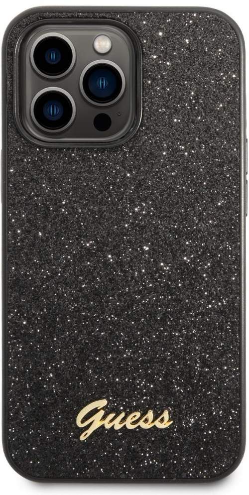 Guess PC/TPU Glitter Flakes Metal Logo Zadní Kryt pro iPhone 14 Pro Black