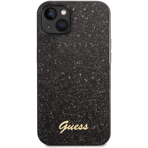 Guess PC/TPU Glitter Flakes Metal Logo kryt iPhone 14 černý