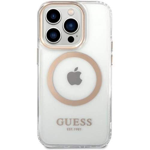 Kryt na mobil Guess Transparent MagSafe Kompatibilní Zadní Kryt pro iPhone 14 Pro Gold