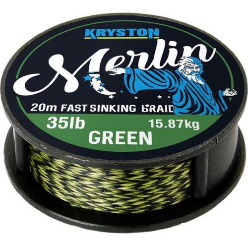 Kryston pletené šňůrky Merlin fast sinking braid zelený 35lb 20m