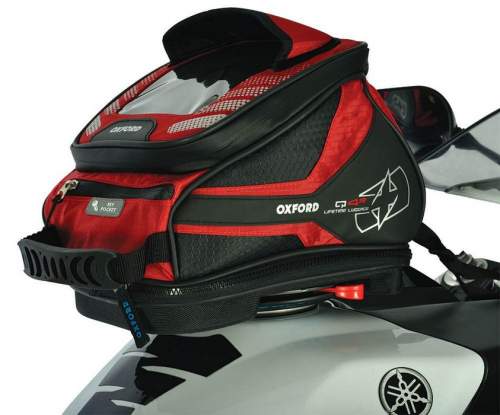 tankbag na motocykl Q4R QR, OXFORD (černý/červený, s rychloupínacím systémem na víčka nádrže, objem 4 l) OL291