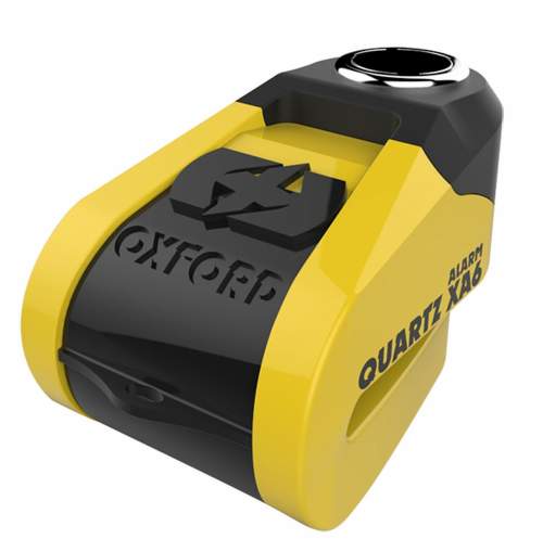 zámek kotoučové brzdy Quartz Alarm XA6, OXFORD (integrovaný alarm, žlutý/černý, průměr čepu 6 mm) LK215