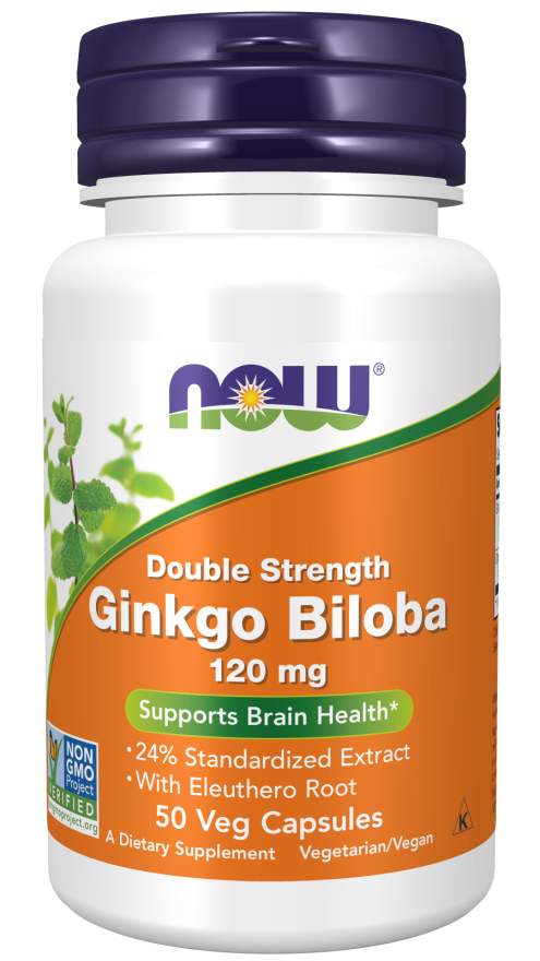 Now® Foods NOW Ginkgo Biloba Double Strenght, 120 mg, 50 rostlinných kapslí
