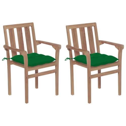 Zahradní židle 2 ks zelené podušky masivní teakové dřevo, 3062228