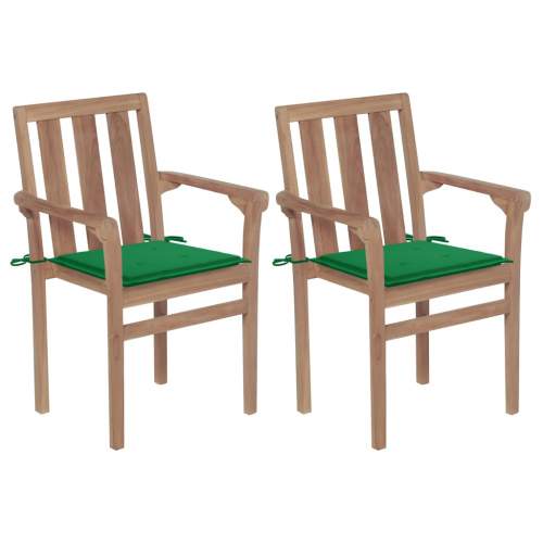 Zahradní židle 2 ks zelené podušky masivní teakové dřevo, 3062213