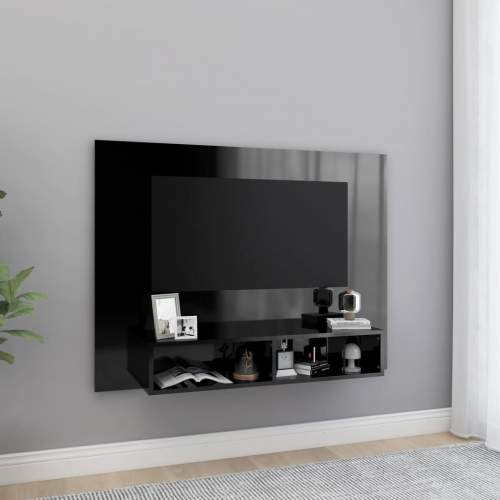 Nástěnná TV skříňka černá vysoký lesk 120x23,5x90cm dřevotříska