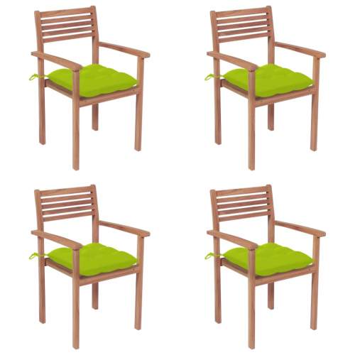 Zahradní židle 4 ks jasně zelené podušky masivní teak, 3062315