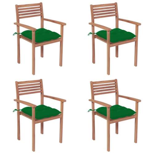 Zahradní židle 4 ks zelené podušky masivní teak, 3062309