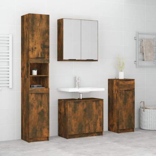 Emaga 4dílná sada koupelnových skříněk kouřový dub kompozitní dřevo
