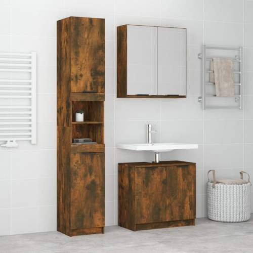 Emaga 3dílná sada koupelnových skříněk kouřový dub kompozitní dřevo