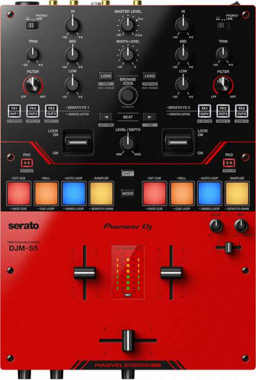 Pioneer DJ DJM-S5 2-kanálový DJ Sratch-style mix pult pro Serato DJ Pro, leskle červené