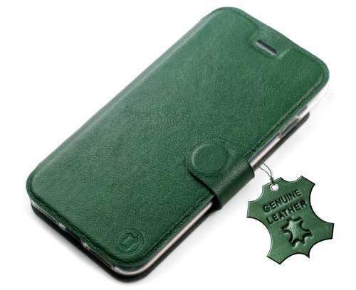 Mobiwear kožené flip pro OnePlus 10T 5G - Zelené 5904808247610