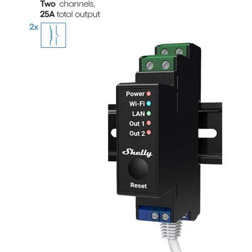 Shelly Pro 2PM, spínací modul 2x 16A na DIN lištu, měření spotřeby, LAN, Wi-Fi, a Bluetooth SHELLY-PRO-2PM