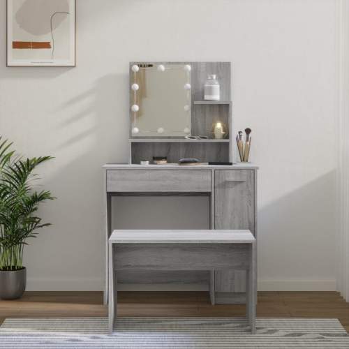 HD Toaletní stolek sada s LED šedý sonoma kompozitní dřevo
