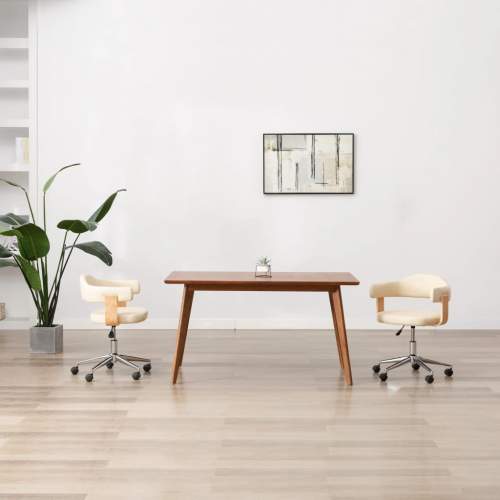 HD Otočná kancelářská židle krémová ohýbané dřevo a umělá kůže