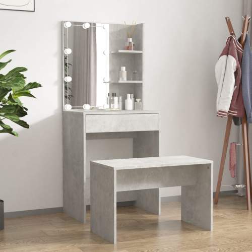Emaga Toaletní stolek sada s LED betonově šedý kompozitní dřevo
