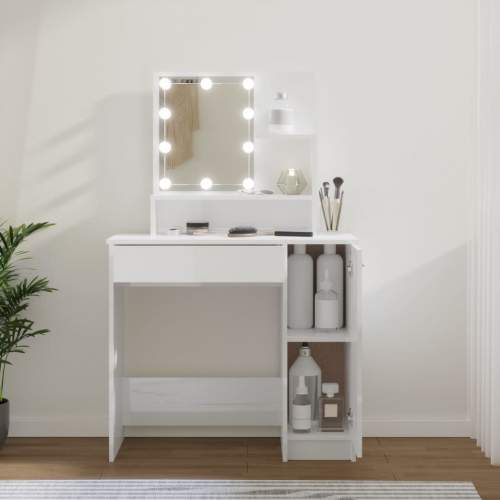 HD Toaletní stolek s LED lesklý bílý 86,5 x 35 x 136 cm