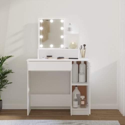 Emaga Toaletní stolek s LED bílý 86,5 x 35 x 136 cm
