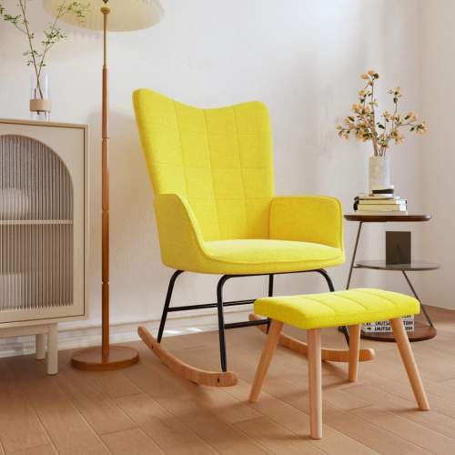 Emaga Houpací křeslo se stoličkou hořčicově žluté textil