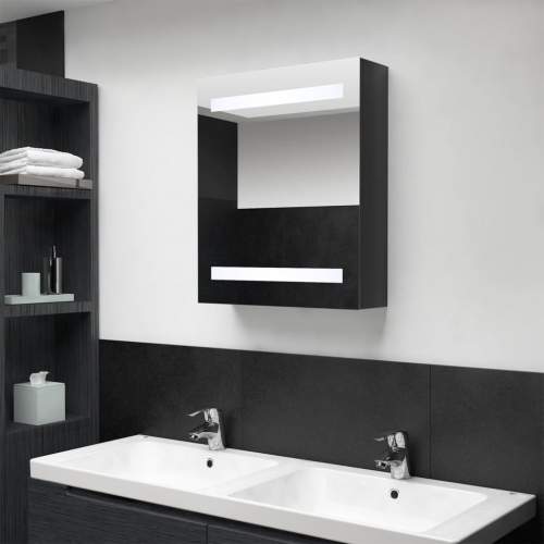 Emaga LED koupelnová zrcadlová skříňka lesklá černá 50 x 14 x 60 cm