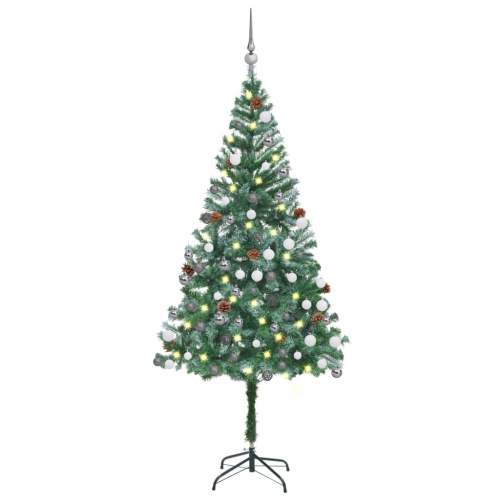 HD Umělý vánoční stromek s LED sadou koulí a šiškami 180 cm