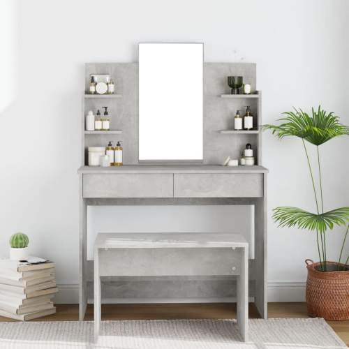 Emaga Toaletní stolek se zrcadlem betonově šedý 96 x 40 x 142 cm