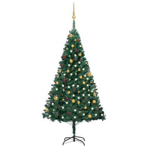 zahrada-XL Umělý vánoční stromek s LED a sadou koulí zelený 180 cm PVC