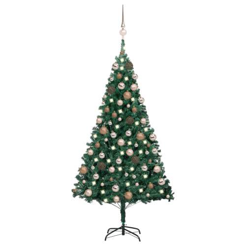 zahrada-XL Umělý vánoční stromek s LED a sadou koulí zelený 180 cm PVC