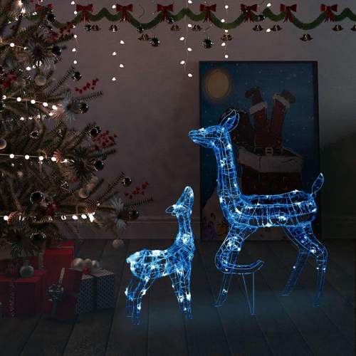 HD Vánoční dekorace akrylová sobí rodina 160 LED diod modrá