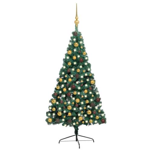 Emaga Umělý vánoční půl stromek s LED diodami a sadou koulí zelený 210 cm