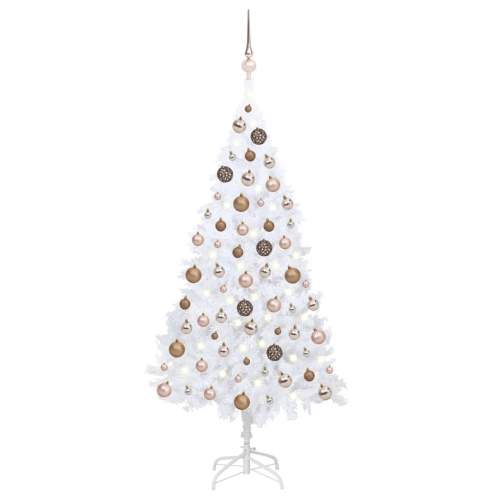 HD Umělý vánoční stromek s LED a sadou koulí bílý 150 cm PVC