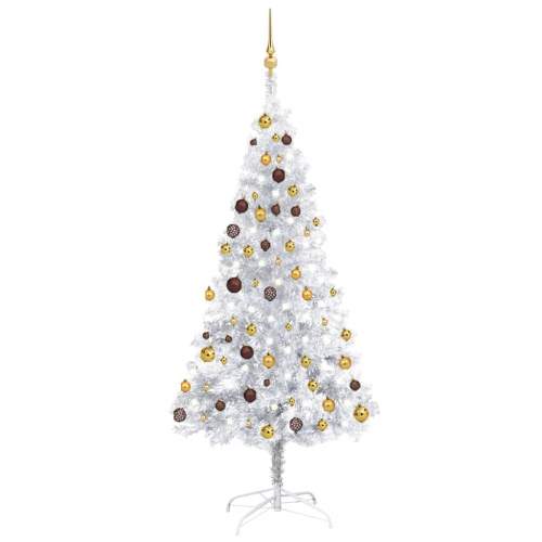 HD Umělý vánoční stromek s LED a sadou koulí stříbrný 180 cm PET