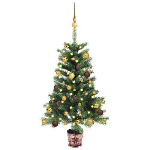 HD Umělý vánoční stromek s LED diodami a sadou koulí 65 cm zelený