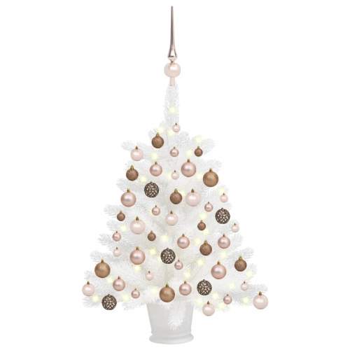 HD Umělý vánoční stromek s LED diodami a sadou koulí bílý 65 cm