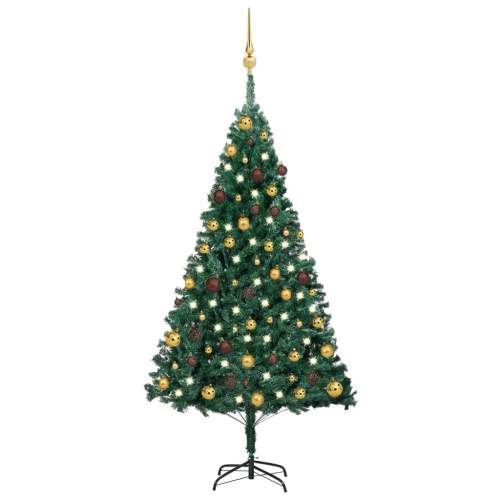 HD Umělý vánoční stromek s LED a sadou koulí zelený 150 cm PVC