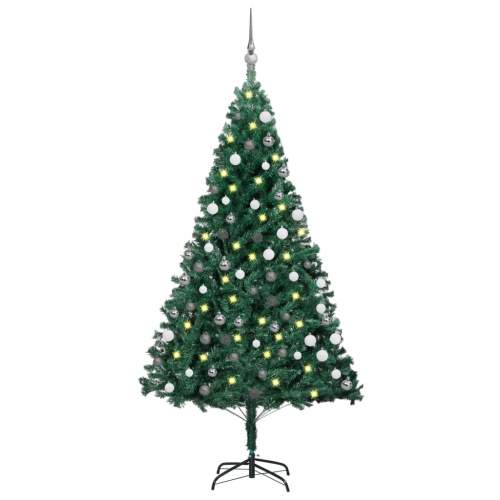 HD Umělý vánoční stromek s LED a sadou koulí zelený 150 cm PVC
