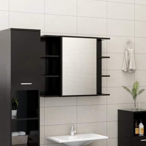 HD Koupelnová skříňka se zrcadlem černá 80x20,5x64 cm dřevotříska