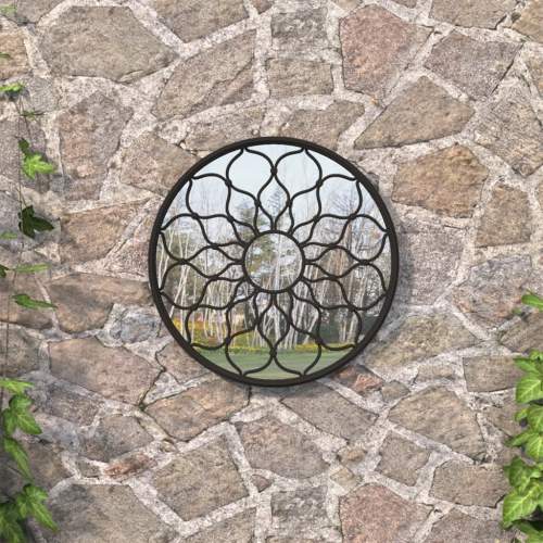 vidaXL Zahradní zrcadlo černé 40 x 3 cm železo kulaté do exteriéru