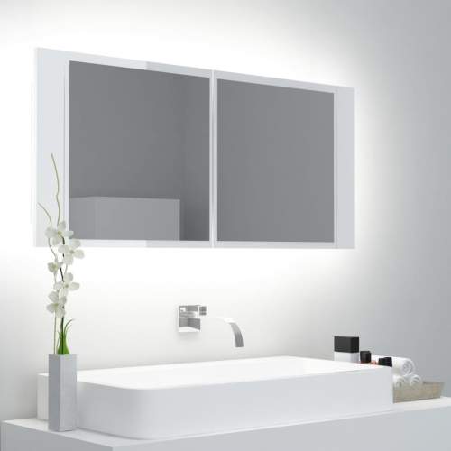 Emaga LED koupelnová skříňka se zrcadlem lesklá bílá 100 x 12 x 45 cm