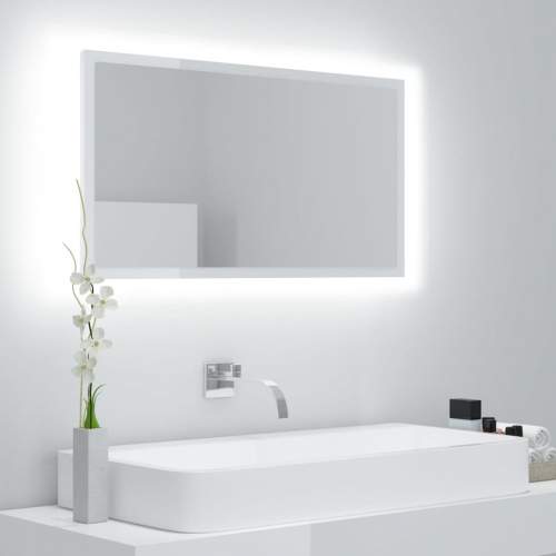 Emaga LED koupelnové zrcadlo bílé vysoký lesk 80x8,5x37cm dřevotříska