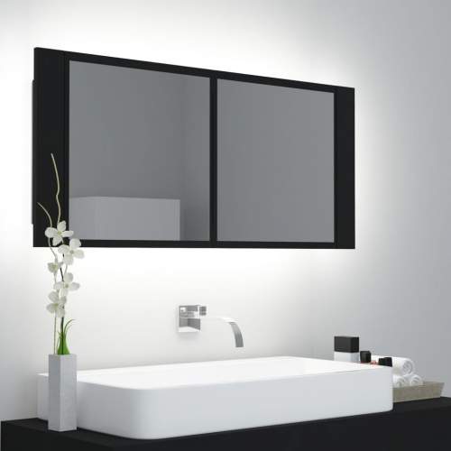 Emaga LED koupelnová skřínka se zrcadlem černá 100 x 12 x 45 cm
