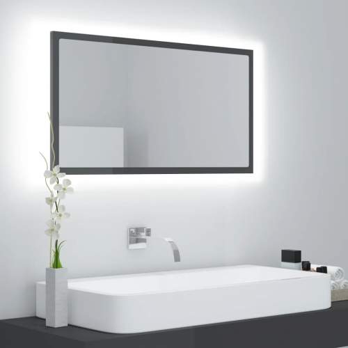 HD LED koupelnové zrcadlo šedé vysoký lesk 80x8,5x37cm dřevotříska