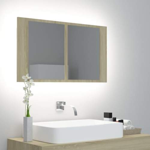 HD LED koupelnová skřínka se zrcadlem dub sonoma 80 x 12 x 45 cm