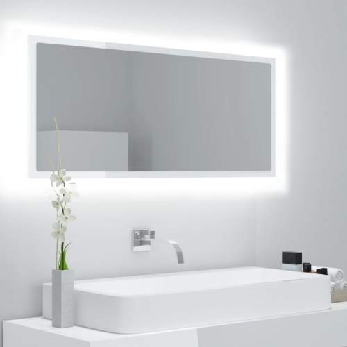 HD LED koupelnové zrcadlo bílé s leskem 100x8,5x37cm dřevotříska