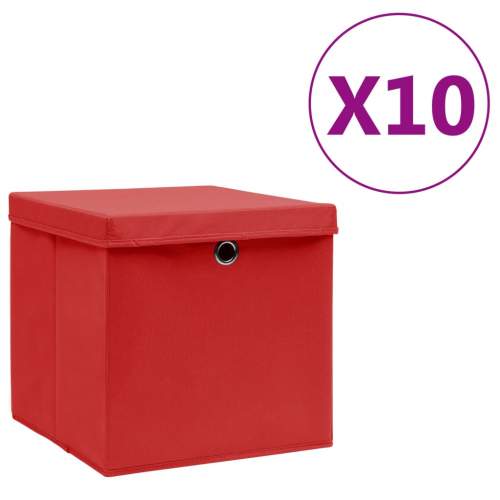 HD Úložné boxy s víky 10 ks 28 x 28 x 28 cm červené