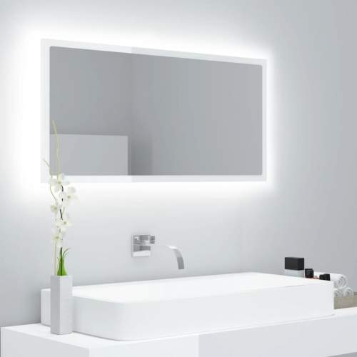 HD LED koupelnové zrcadlo bílé vysoký lesk 90x8,5x37cm dřevotříska