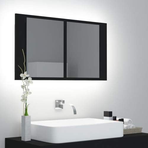 HD LED koupelnová skřínka se zrcadlem černá 80 x 12 x 45 cm